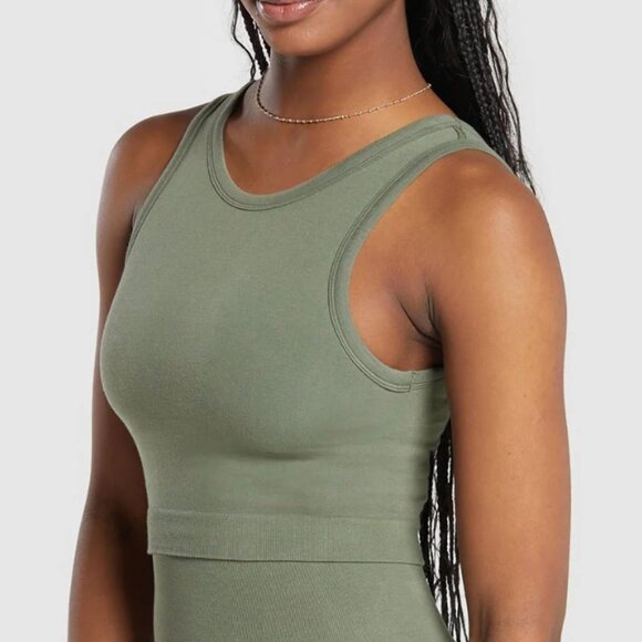 Gymshark Tops - BNWT GYMSHARK Ribbed Cotton Seamless Body Fit Tank BASE GREEN SZ S